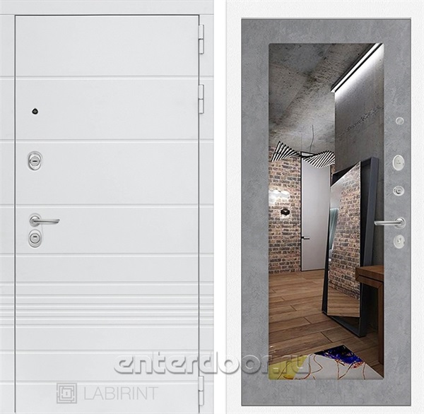 Входная металлическая дверь Лабиринт Трендо 18 зеркало (Белый камень / Бетон светлый)