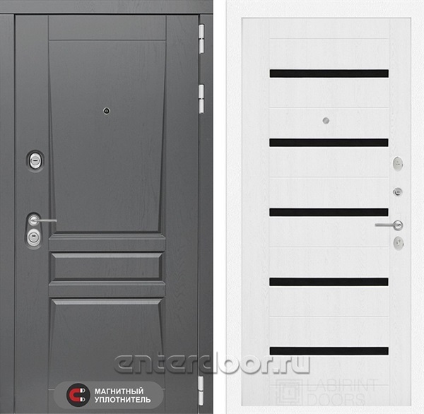 Входная металлическая дверь Лабиринт Платинум 01 (Альберо Грей / Белое дерево)