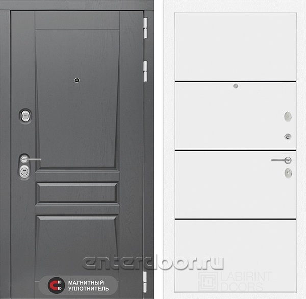 Входная металлическая дверь Лабиринт Платинум 25 (Альберо Грей / Белый софт)