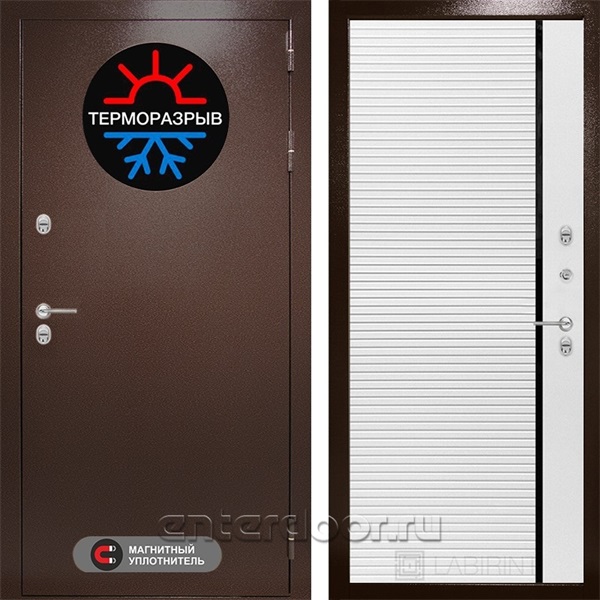 Уличная металлическая дверь Лабиринт Термо Магнит 22 (Антик медный / Белый софт)