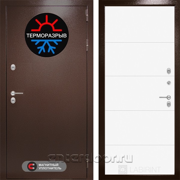 Уличная металлическая дверь Лабиринт Термо Магнит 13 (Антик медный / Белый софт)
