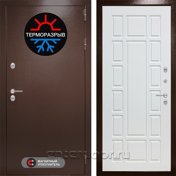 Уличная металлическая дверь Лабиринт Термо Магнит 12 (Антик медный / Белое дерево)