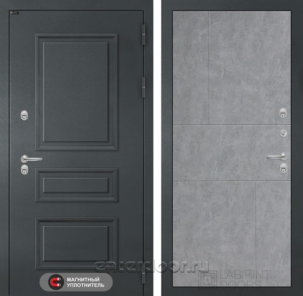 Уличная металлическая дверь с терморазрывом Лабиринт ATLANTIC 21 (Графитовый серый / Бетон светлый)