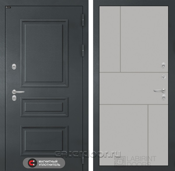 Уличная металлическая дверь с терморазрывом Лабиринт ATLANTIC 21 (Графитовый серый / Грей софт)