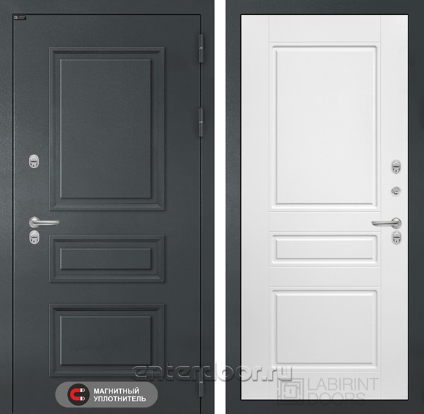 Уличная металлическая дверь с терморазрывом Лабиринт ATLANTIC 03 (Графитовый серый / Белый софт)