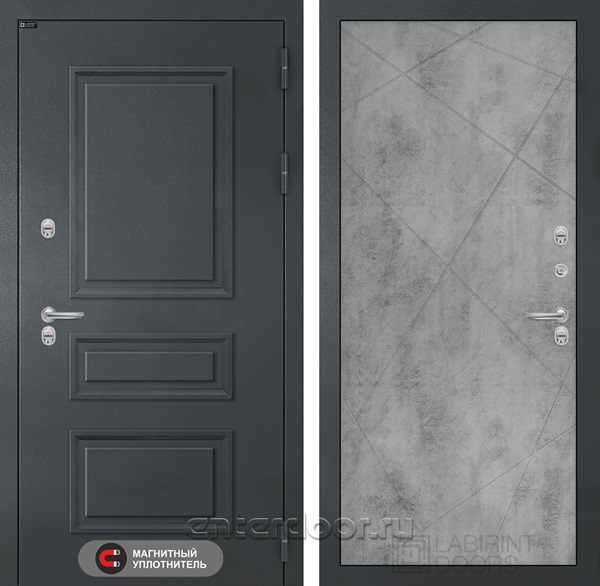 Уличная металлическая дверь с терморазрывом Лабиринт ATLANTIC 24 (Графитовый серый / Бетон светлый)