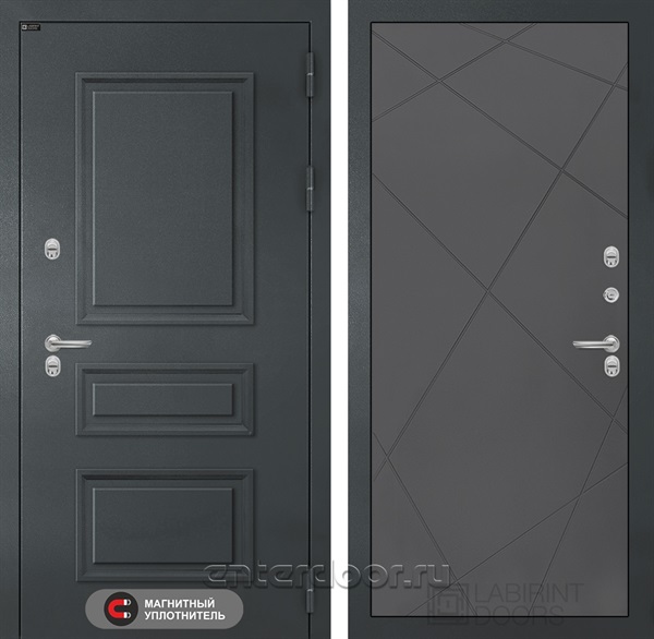 Уличная металлическая дверь с терморазрывом Лабиринт ATLANTIC 24 (Графитовый серый / Графит софт)