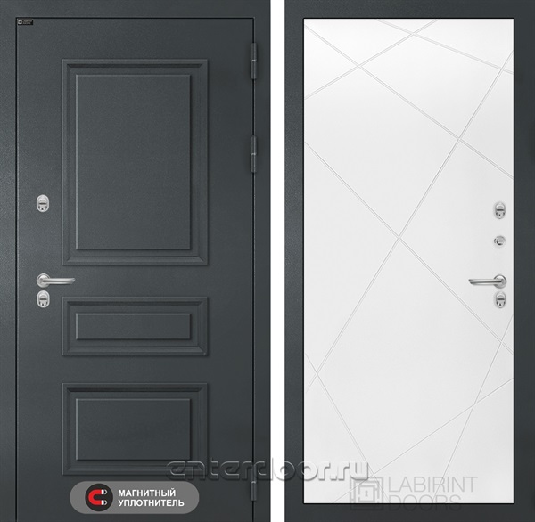 Уличная металлическая дверь с терморазрывом Лабиринт ATLANTIC 24 (Графитовый серый / Белый софт)
