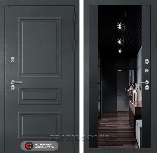 Уличная дверь с терморазрывом Лабиринт ATLANTIC с зеркалом Максимум (Графитовый серый / Черный кварц)