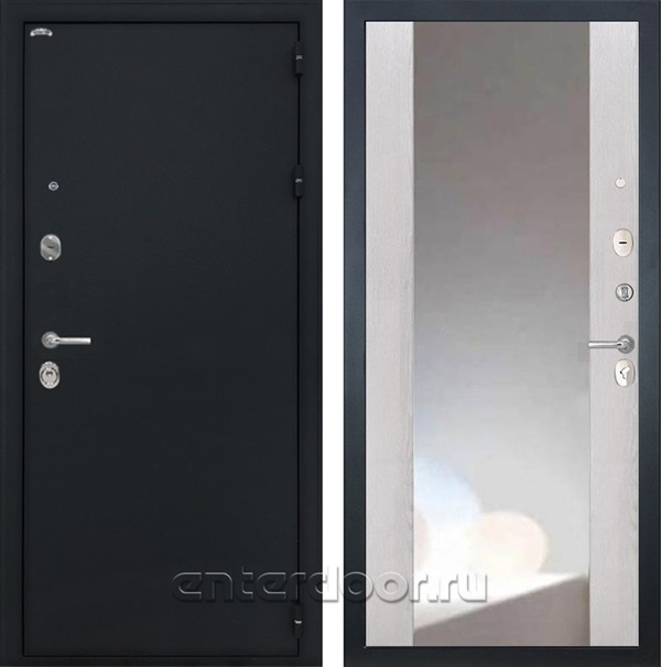 Входная стальная дверь Интекрон Колизей с зеркалом ФЛЗ-156 (Чёрный шелк / Сосна белая)