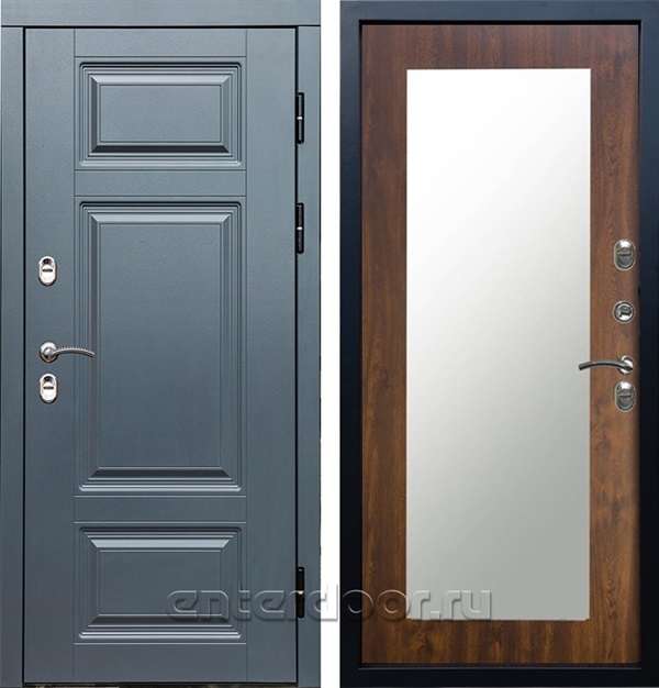 Входная дверь с терморазрывом Премиум 3К с зеркалом Триумф (Грей / Дуб)