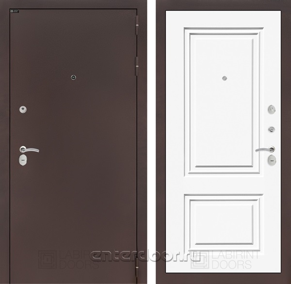 Входная металлическая дверь Лабиринт Классик 26 (Антик медный / Эмаль белая RAL 9003)