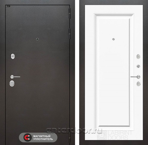 Входная металлическая дверь Лабиринт Сильвер 27 (Антик темное серебро / Эмаль белая RAL 9003)