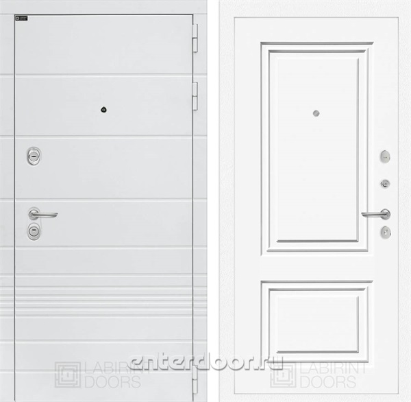 Входная металлическая дверь Лабиринт Трендо 26 (Белый камень / Эмаль белая RAL 9003)