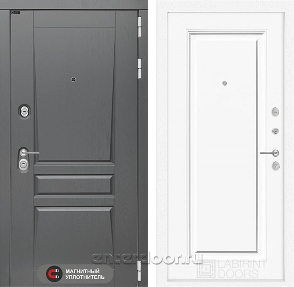 Входная металлическая дверь Лабиринт Платинум 27 (Альберо Грей / Эмаль белая RAL 9003)