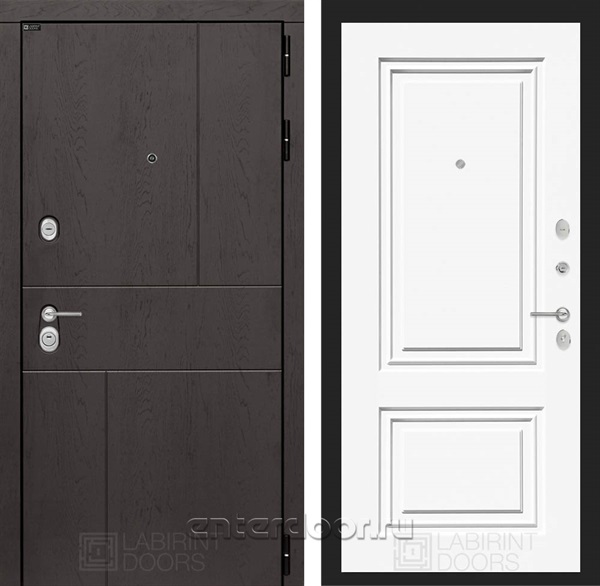 Входная металлическая дверь Лабиринт Урбан 26 (Дуб горький шоколад / Эмаль белая RAL 9003)