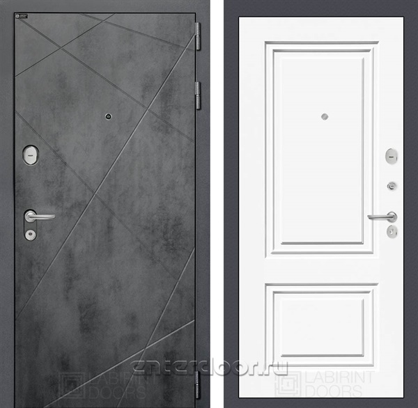Входная металлическая дверь Лабиринт Лофт 26 (Бетон темный / Эмаль белая RAL 9003)