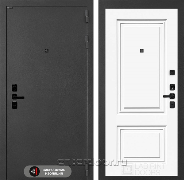 Входная металлическая дверь Лабиринт Acustic 26 (Муар серый / Эмаль белая RAL 9003)