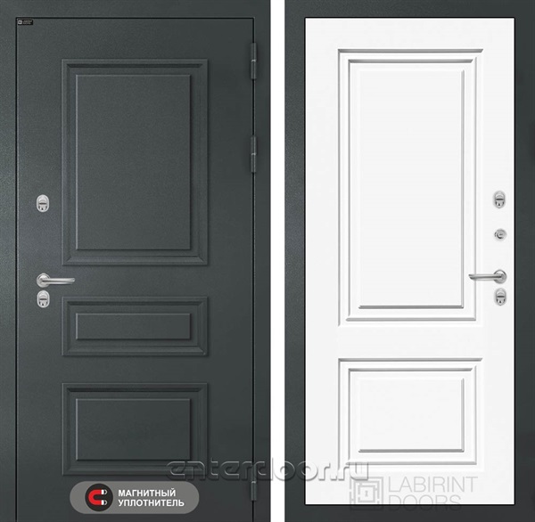 Уличная металлическая дверь с терморазрывом Лабиринт ATLANTIC 26 (Графитовый серый / Эмаль белая RAL 9003)
