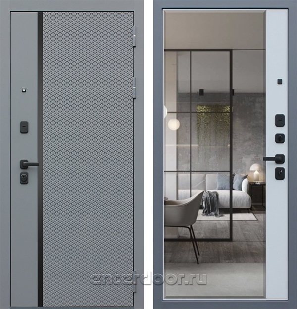 Входная металлическая дверь АСД Манчестер с зеркалом (Ясень графит / Лайт софт грей)