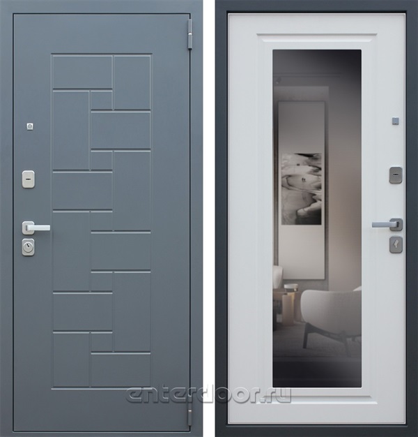 Входная металлическая дверь АСД Арсенал с зеркалом (Муар серый / Ясень белый снег)