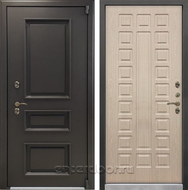 Уличная входная дверь с терморазрывом Лекс Термо Айсберг №20 (Муар коричневый / Беленый дуб)