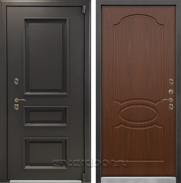 Уличная входная дверь с терморазрывом Лекс Термо Айсберг №12 (Муар коричневый / Берёза мореная)