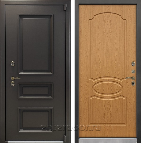 Уличная входная дверь с терморазрывом Лекс Термо Айсберг №15 (Муар коричневый / Дуб натуральный)