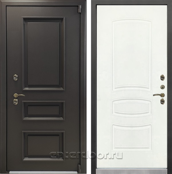 Уличная входная дверь с терморазрывом Лекс Термо Айсберг №68 (Муар коричневый / Белая шагрень)