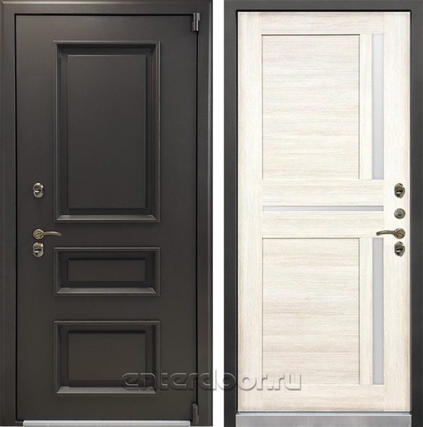 Уличная входная дверь с терморазрывом Лекс Термо Айсберг №47 (Муар коричневый / Беленый дуб)