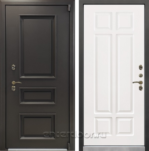 Уличная входная дверь с терморазрывом Лекс Термо Айсберг №89 (Муар коричневый / Софт белый снег)