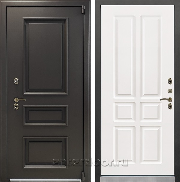 Уличная входная дверь с терморазрывом Лекс Термо Айсберг №87 (Муар коричневый / Софт белый снег)