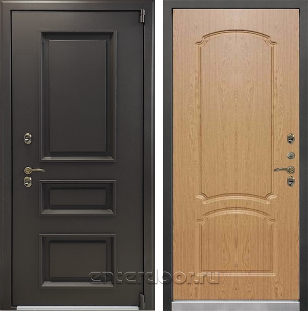 Уличная входная дверь с терморазрывом Лекс Термо Айсберг №16 (Муар коричневый / Дуб натуральный)