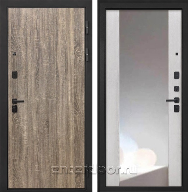 Входная металлическая дверь Интекрон Профит Black зеркало ФЛЗ-516 (Дуб Турин / Сосна белая)