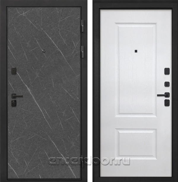 Входная металлическая дверь Интекрон Профит Black КВ-2 (Гранит Лава / Белая матовая)