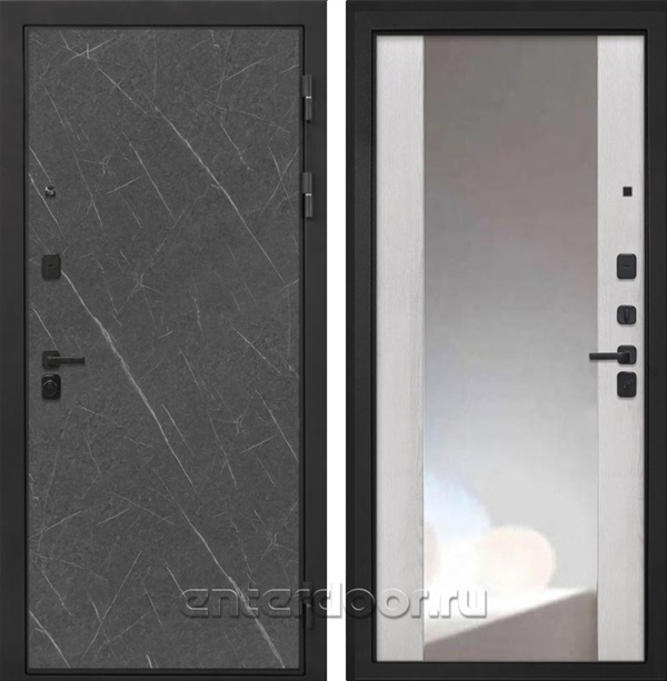Входная металлическая дверь Интекрон Профит Black зеркало ФЛЗ-516 (Гранит Лава / Сосна белая)