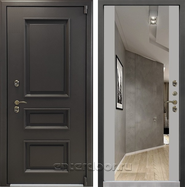 Уличная входная дверь с терморазрывом Лекс Термо Айсберг зеркало №116 (Муар коричневый / Грей софт)