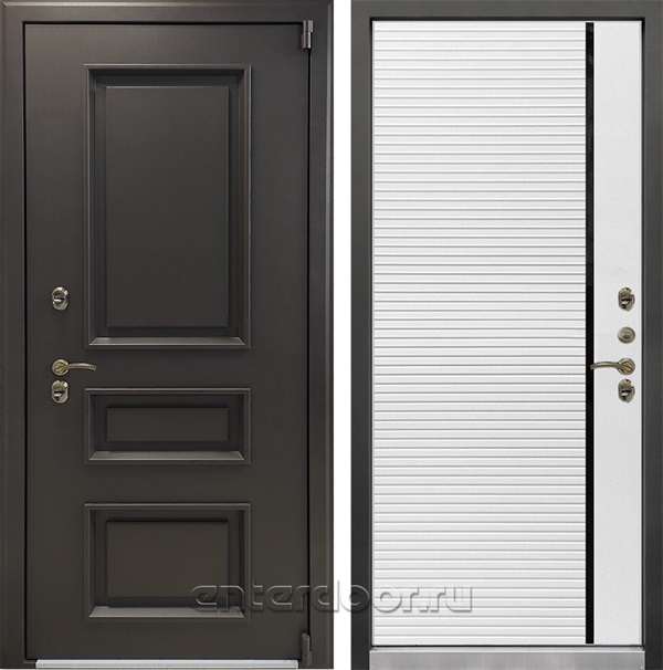 Уличная входная дверь с терморазрывом Лекс Термо Айсберг №114 (Муар коричневый / Шагрень белая)
