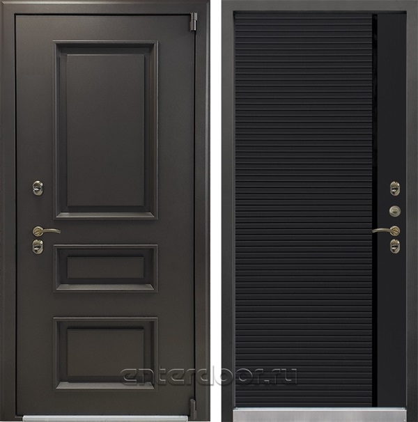 Уличная входная дверь с терморазрывом Лекс Термо Айсберг №115 (Муар коричневый / Черный кварц)