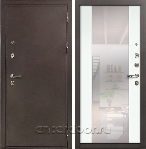Входная металлическая дверь Лекс 5А Цезарь зеркало №61 (Медный антик / Шагрень белая)