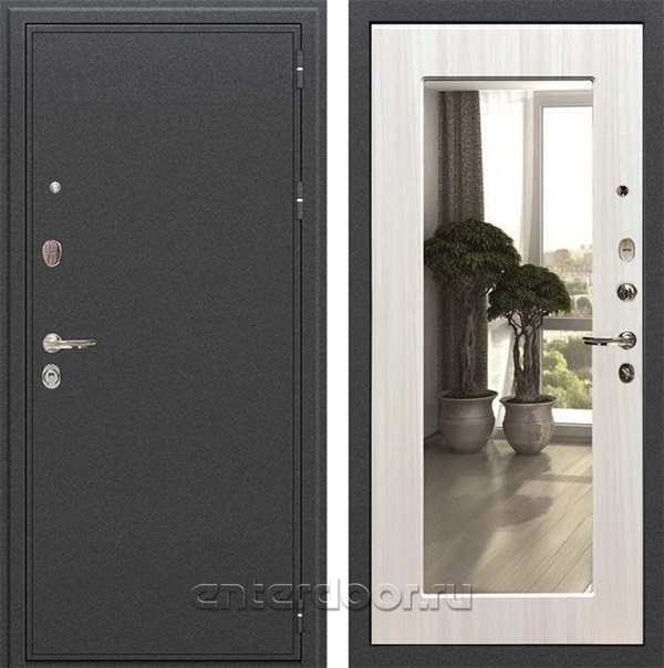 Входная металлическая дверь Лекс Колизей с зеркалом №37.1 (Антик темное Серебро / Сандал белый)