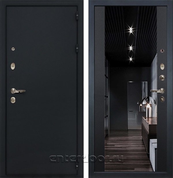Входная металлическая дверь Лекс Рим Стиль с зеркалом №117 (Черный шелк / Чёрный кварц)