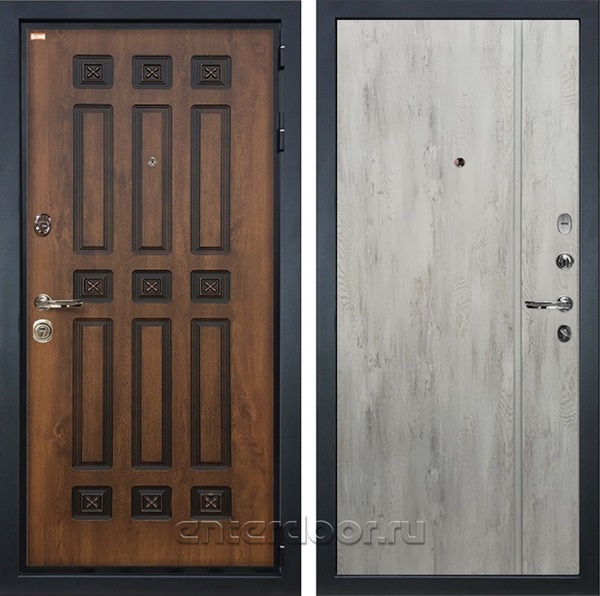 Входная металлическая дверь Лекс Гладиатор 3К №73 Лучия-1 (Винорит Голден патина / Дуб тревис серый)