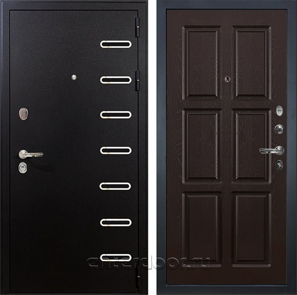 Входная металлическая дверь Лекс Витязь №84 (Чёрный шелк / Ясень шоколад)