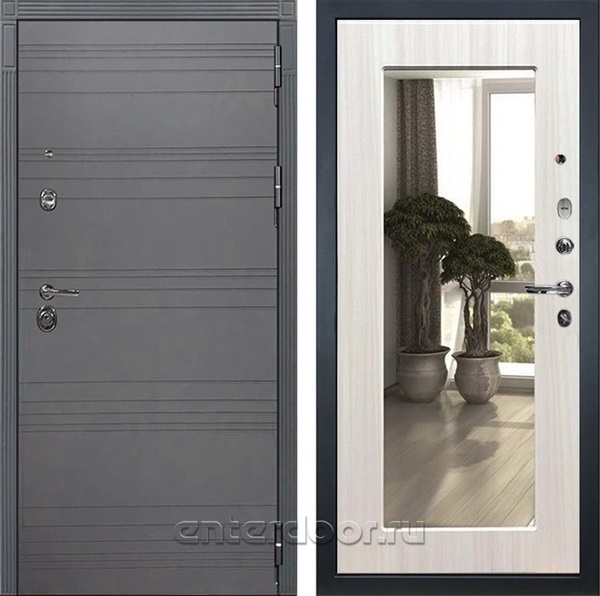 Входная металлическая дверь Лекс Сенатор 3К с зеркалом №37.1 (Софт графит / Сандал белый)