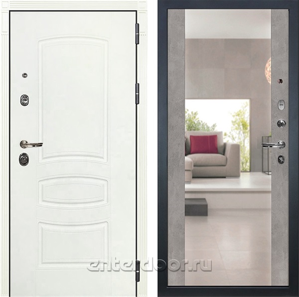 Входная металлическая дверь Лекс Сенатор 3К с зеркалом №102 (Белая шагрень / Бетон светлый)
