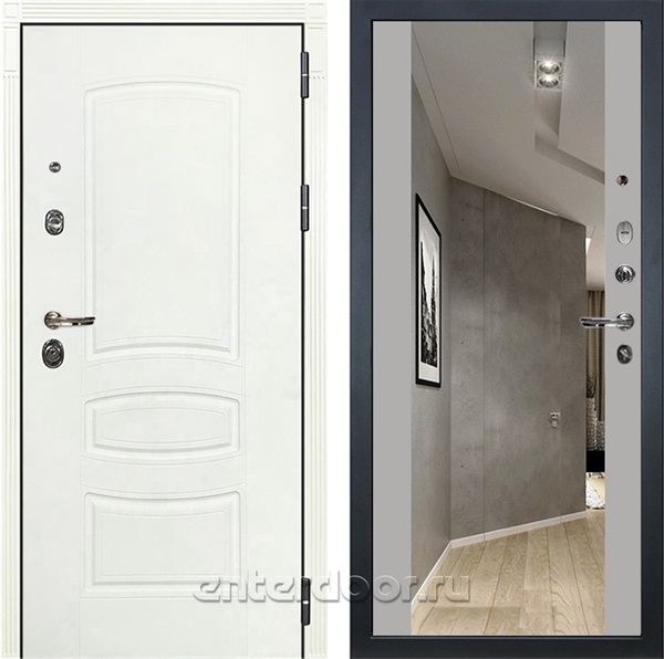 Входная металлическая дверь Лекс Сенатор 3К с зеркалом №116 (Белая шагрень / Грей софт)