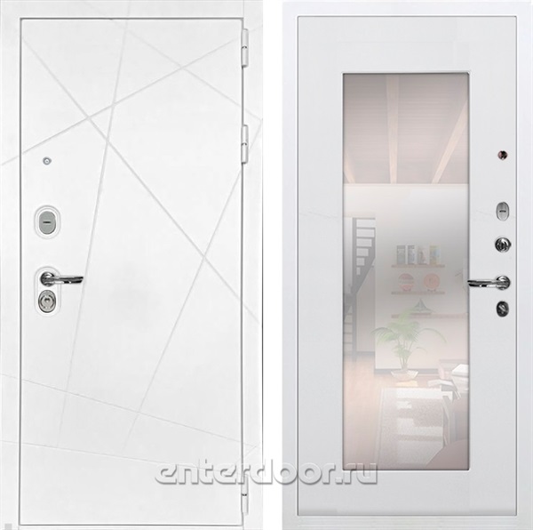 Входная дверь Соната с зеркалом №37 (Белая шагрень / Ясень белый) - фото 76532