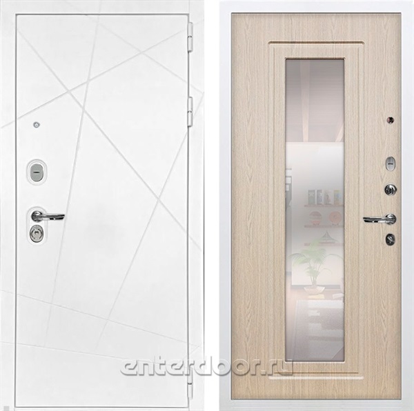 Входная дверь Соната с зеркалом №23 (Белая шагрень / Беленый дуб) - фото 76536