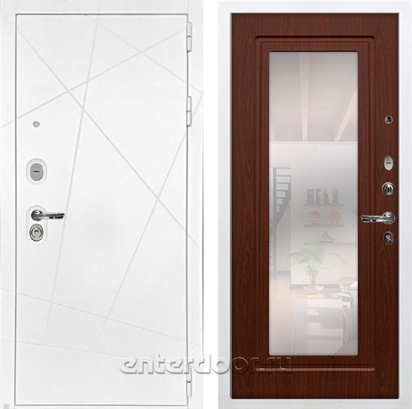 Входная дверь Соната с зеркалом №30 (Белая шагрень / Берёза мореная) - фото 76540